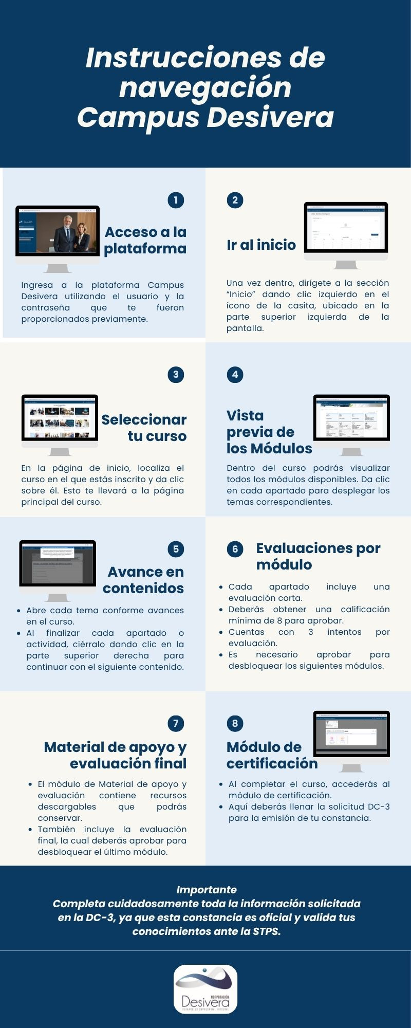 Instrucciones de navegación  Campus Desivera